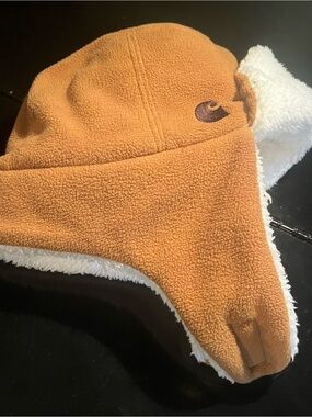 Carhartt Infant/Toddler Brown Trapper Hat with White Sherpa and Ear Flaps